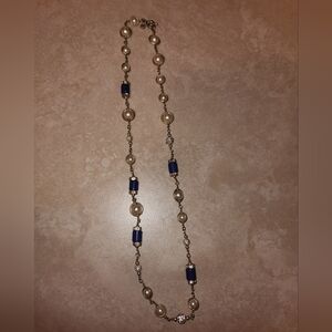 J. CREW Goldtone Faux Pearls Clear Rhinestones 28" Necklace Vintage Signed
